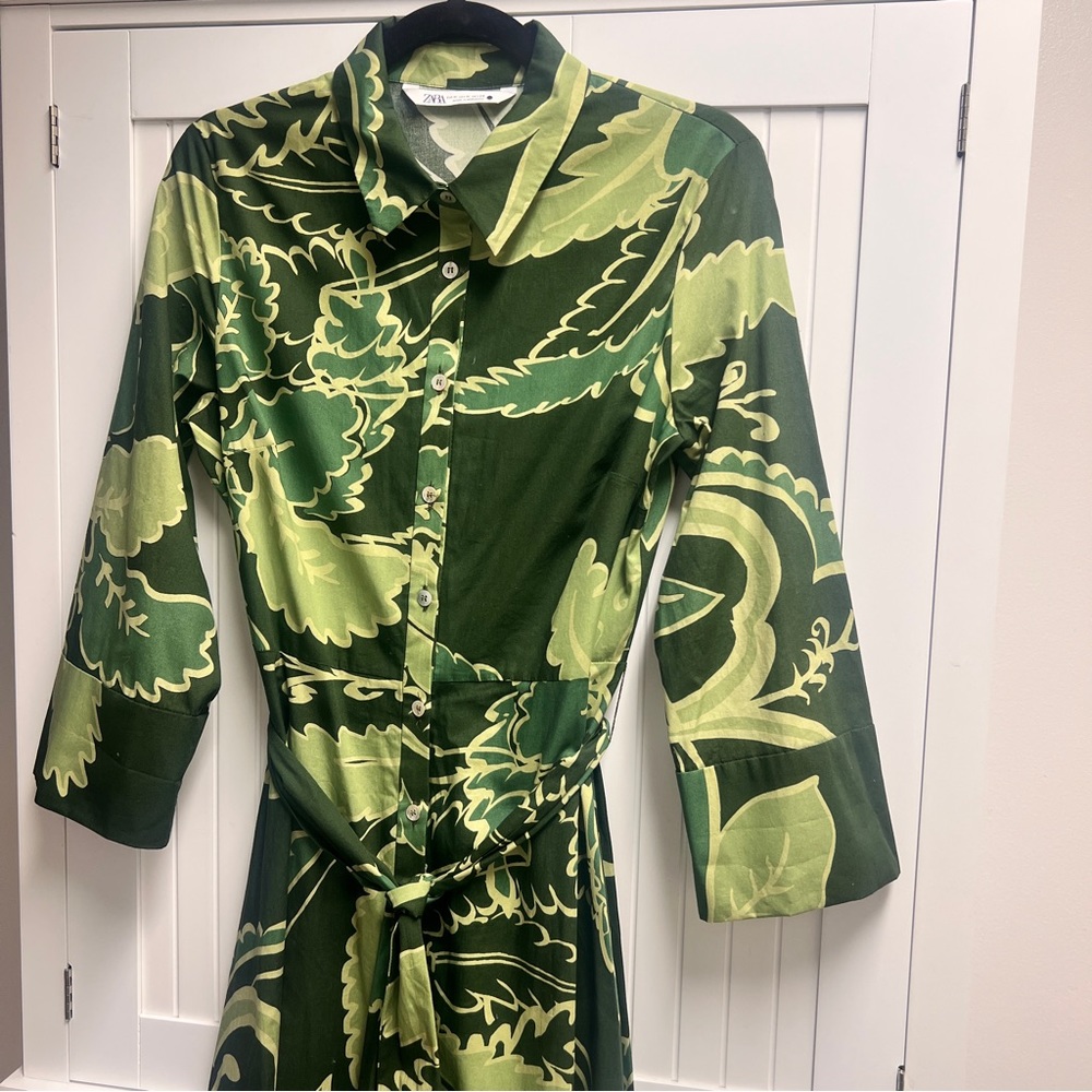 Zara, Green Print Dress, SZ M